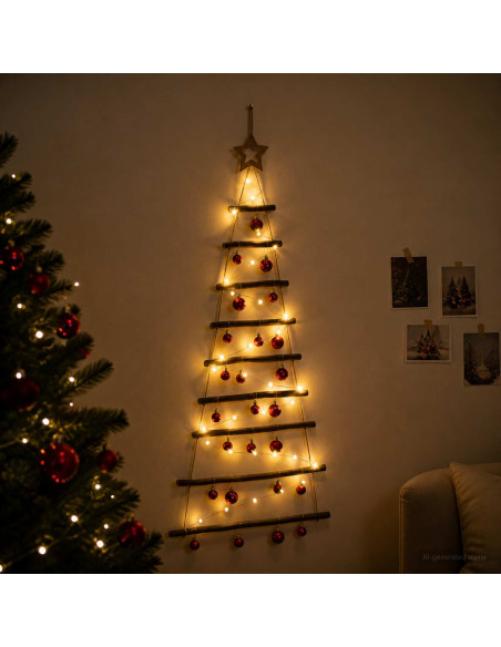 Albero di Natale appeso con palle 120 cm 50 LED Bianco caldo