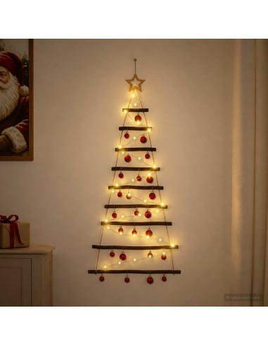 Albero di Natale appeso con palle 120 cm 50 LED Bianco caldo