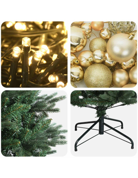 Albero di Natale artificiale con palline 180 cm 300 LED