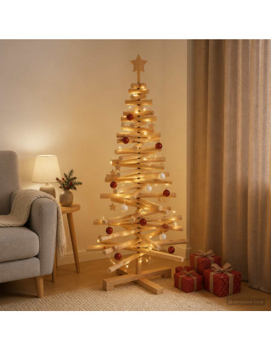 Albero di Natale in legno KOTKA 120 cm Legno Massello di Pino