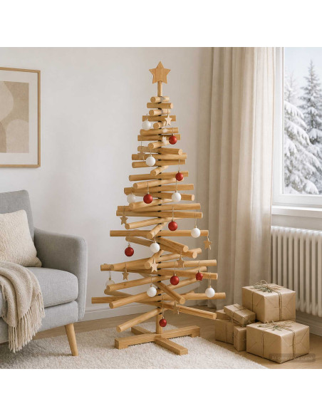 Albero di Natale in legno KOTKA 120 cm Legno Massello di Pino