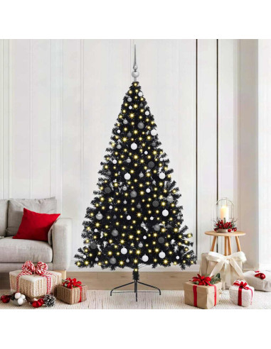Albero di Natale artificiale con luci integrate Nero 210 cm PVC