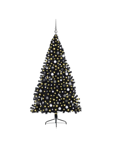 Albero di Natale artificiale con luci integrate Nero 210 cm PVC
