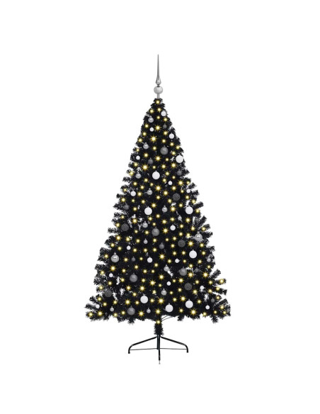 Albero di Natale artificiale con luci integrate Nero 210 cm PVC