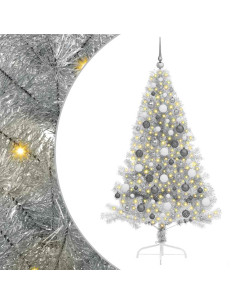 Albero di Natale artificiale con luci integrate Argento 180 cm 2