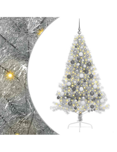 Albero di Natale artificiale con luci integrate Argento 180 cm