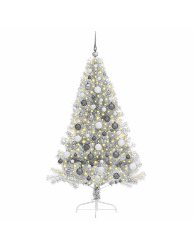 Albero di Natale artificiale con luci integrate Argento 180 cm