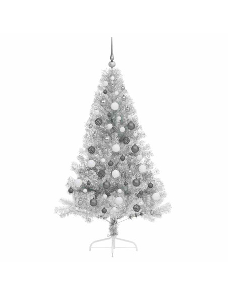 Albero di Natale artificiale con luci integrate Argento 180 cm