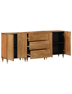 Credenze 3 pz 60x33x75 cm in Legno Massello di Mango