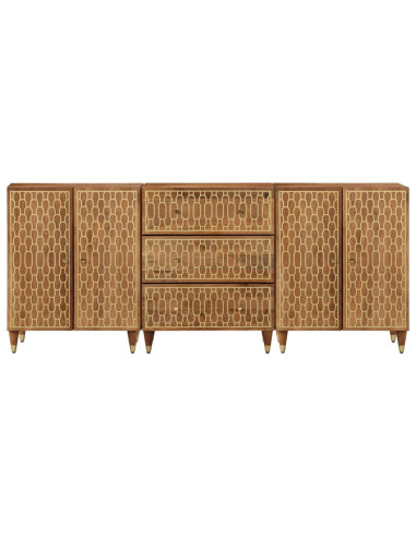 Credenze 3 pz 60x33x75 cm in Legno Massello di Mango