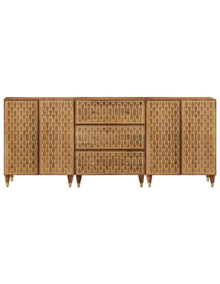 Credenze 3 pz 60x33x75 cm in Legno Massello di Mango
