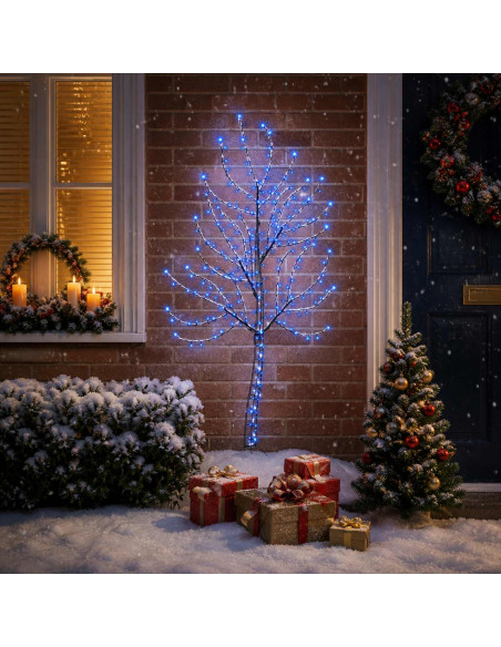 Albero di Natale da parete a LED 150 cm 140 LED Blu Acciaio
