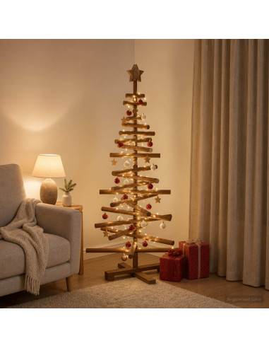 Albero di Natale in legno KOTKA 120 cm Legno Massello di Pino