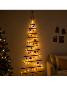 Albero di Natale appeso con palle 150 cm 80 LED Bianco caldo