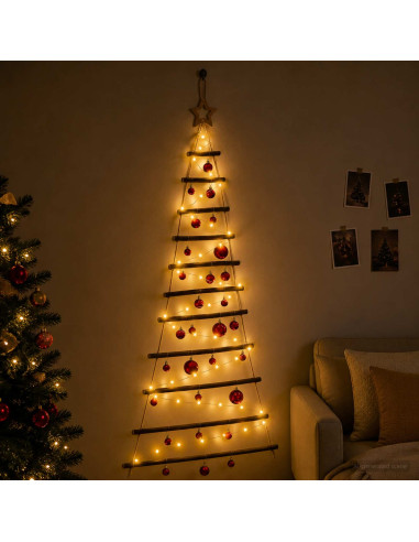 Albero di Natale appeso con palle 150 cm 80 LED Bianco caldo