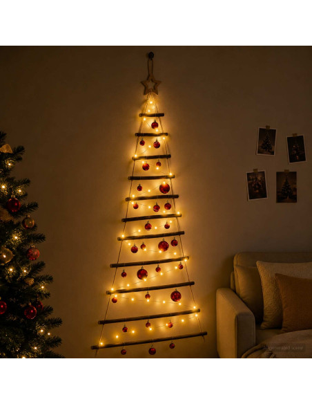 Albero di Natale appeso con palle 150 cm 80 LED Bianco caldo