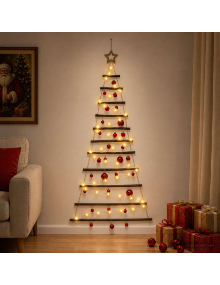 Albero di Natale appeso con palle 150 cm 80 LED Bianco caldo