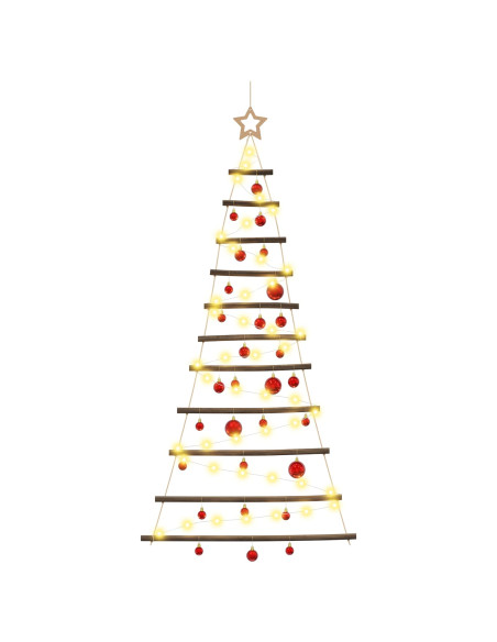 Albero di Natale appeso con palle 150 cm 80 LED Bianco caldo
