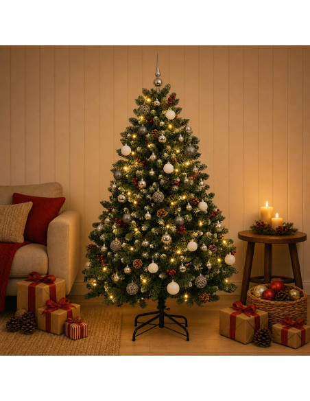 Albero di Natale artificiale verde con palline 150 cm 150 LED