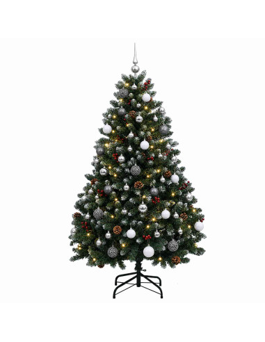 Albero di Natale artificiale verde con palline 150 cm 150 LED