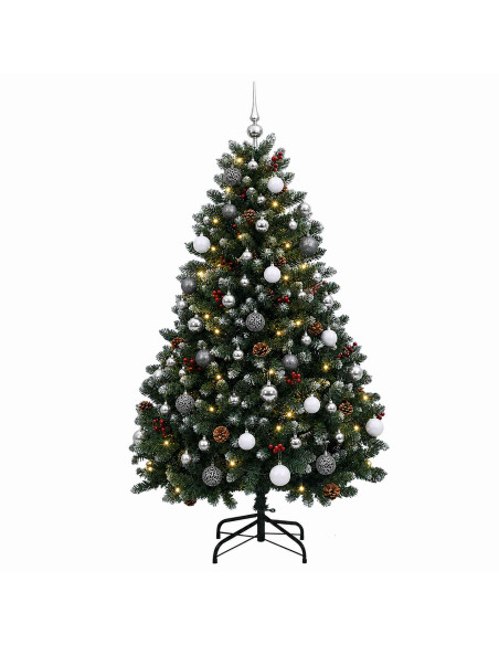 Albero di Natale artificiale verde con palline 150 cm 150 LED