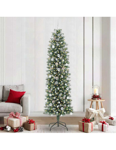 Albero di Natale Artificiale Sottile Verde e Bianco 240 cm