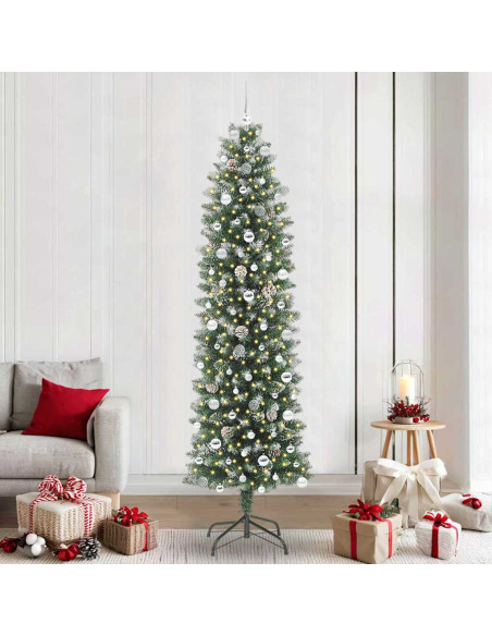 Albero di Natale Artificiale Sottile Verde e Bianco 240 cm