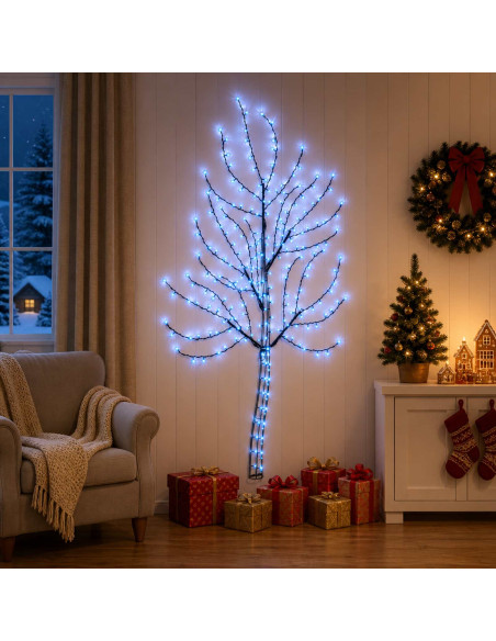 Albero di Natale da parete a LED 180 cm 200 LED Blu Acciaio