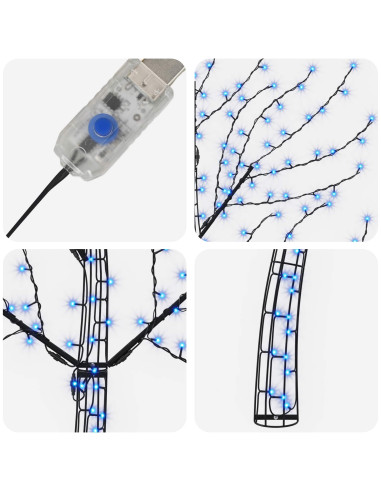 Albero di Natale da parete a LED 180 cm 200 LED Blu Acciaio