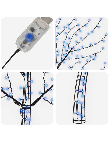 Albero di Natale da parete a LED 180 cm 200 LED Blu Acciaio