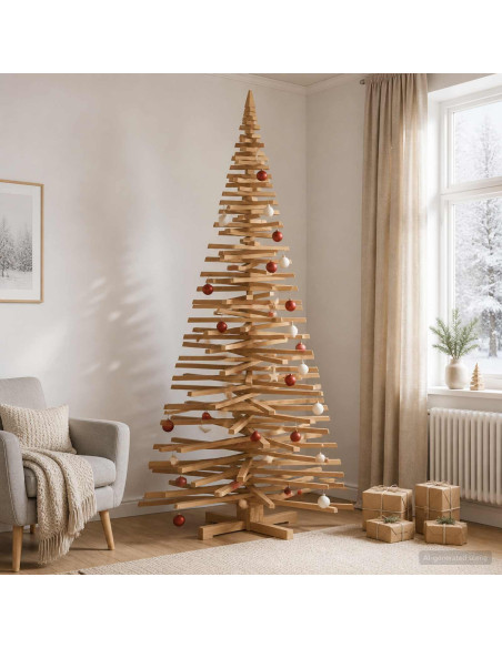 Albero di Natale in legno KOTKA 210 cm Legno Massello di Pino