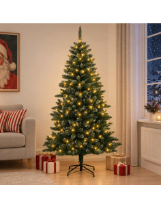 Albero di Natale Artificiale con Rami Pieghevoli 180 cm 300 LED