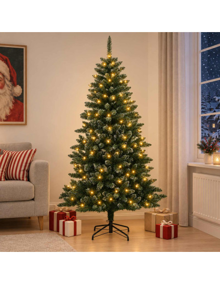 Albero di Natale Artificiale con Rami Pieghevoli 180 cm 300 LED