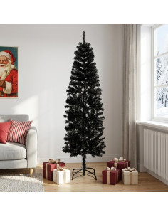 Albero di Natale Artificiale Sottile 240 cm PVC e Acciaio Nero
