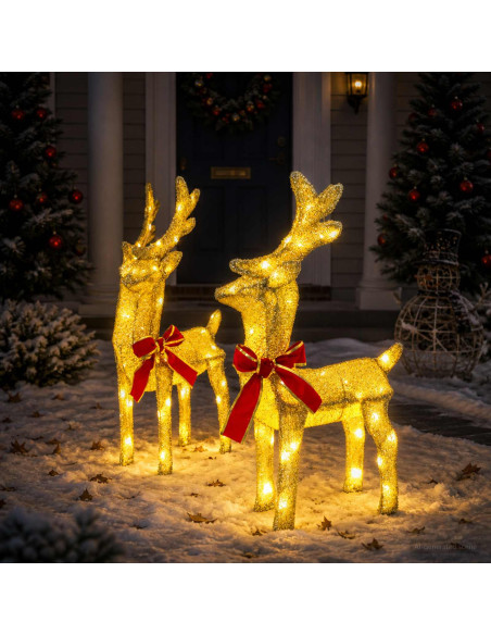 Renna di Natale 3D LOVIISA 2 pz 80 LED Bianco caldo