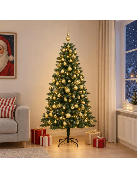 Albero di Natale Artificiale con Palline 180 cm 300 LED