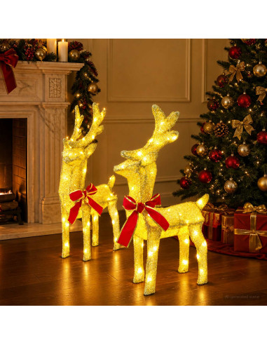 Renna di Natale 3D LOVIISA 2 pz 80 LED Bianco caldo