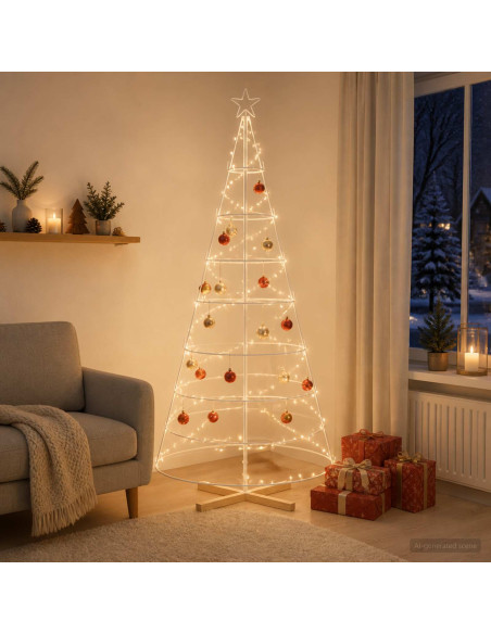 Albero a Cono di Natale KUOPIO 210 cm Acciaio Bianco