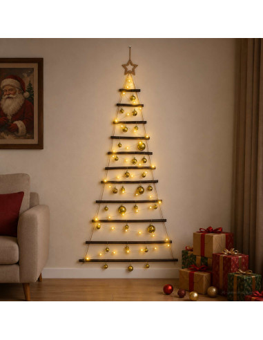 Albero di Natale appeso con palle 150 cm 80 LED Bianco caldo