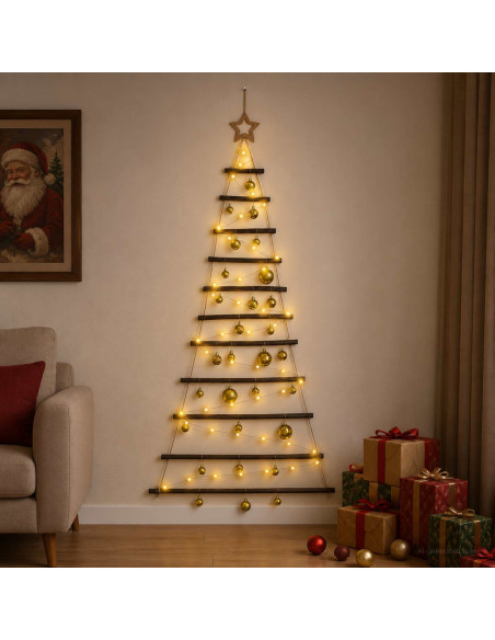 Albero di Natale appeso con palle 150 cm 80 LED Bianco caldo