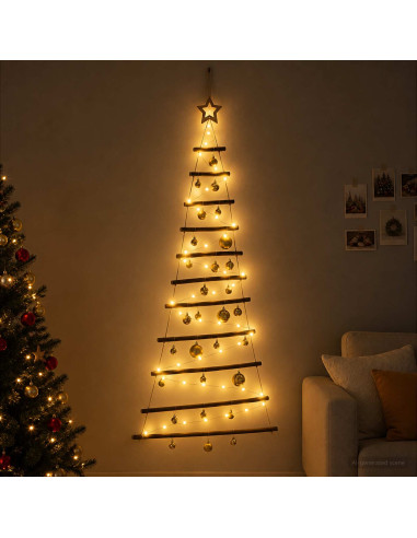 Albero di Natale appeso con palle 150 cm 80 LED Bianco caldo
