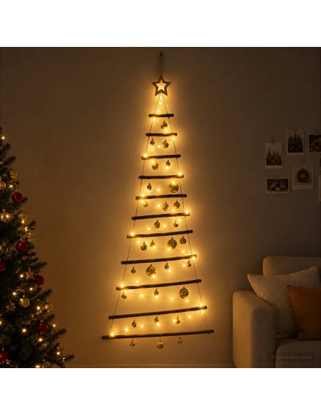 Albero di Natale appeso con palle 150 cm 80 LED Bianco caldo
