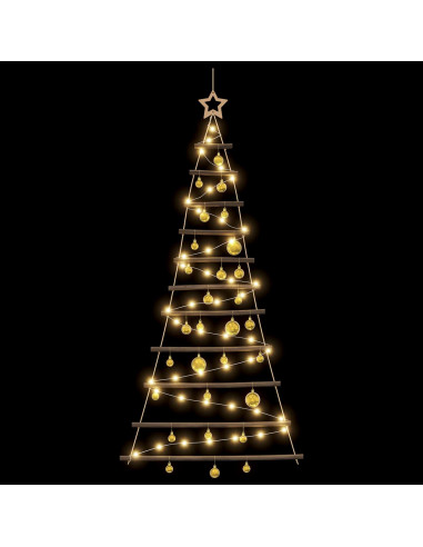Albero di Natale appeso con palle 150 cm 80 LED Bianco caldo