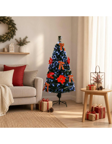 Albero di Natale in fibra ottica 120 cm 12 LED Multicolore PVC