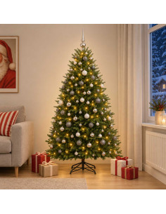 Albero di Natale Artificiale con Palline 210 cm 300 LED