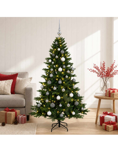 Albero di Natale artificiale con palline 150 cm 150 LED