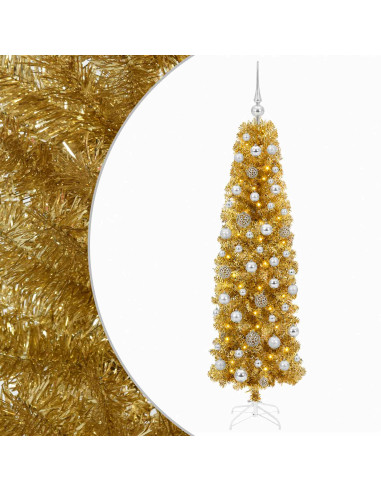 Albero di Natale Slim artificiale con palline 180 cm 300 LED