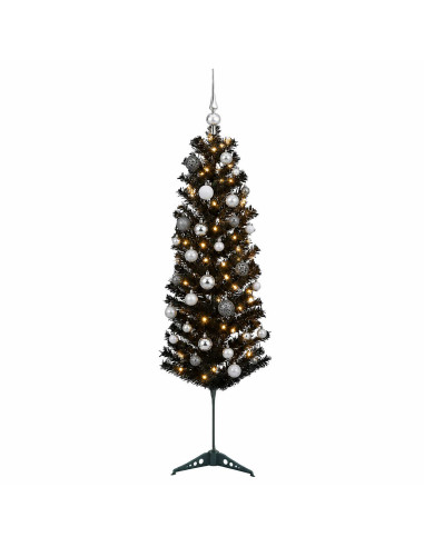 Albero di Natale Artificiale Slim con Palline 150 cm 150 LED