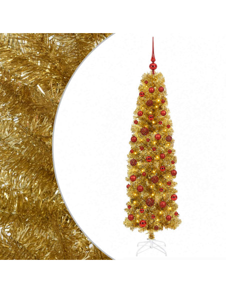 Albero di Natale Slim artificiale con palline 180 cm 300 LED
