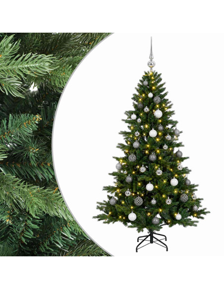 Albero di Natale artificiale con palline 150 cm 150 LED